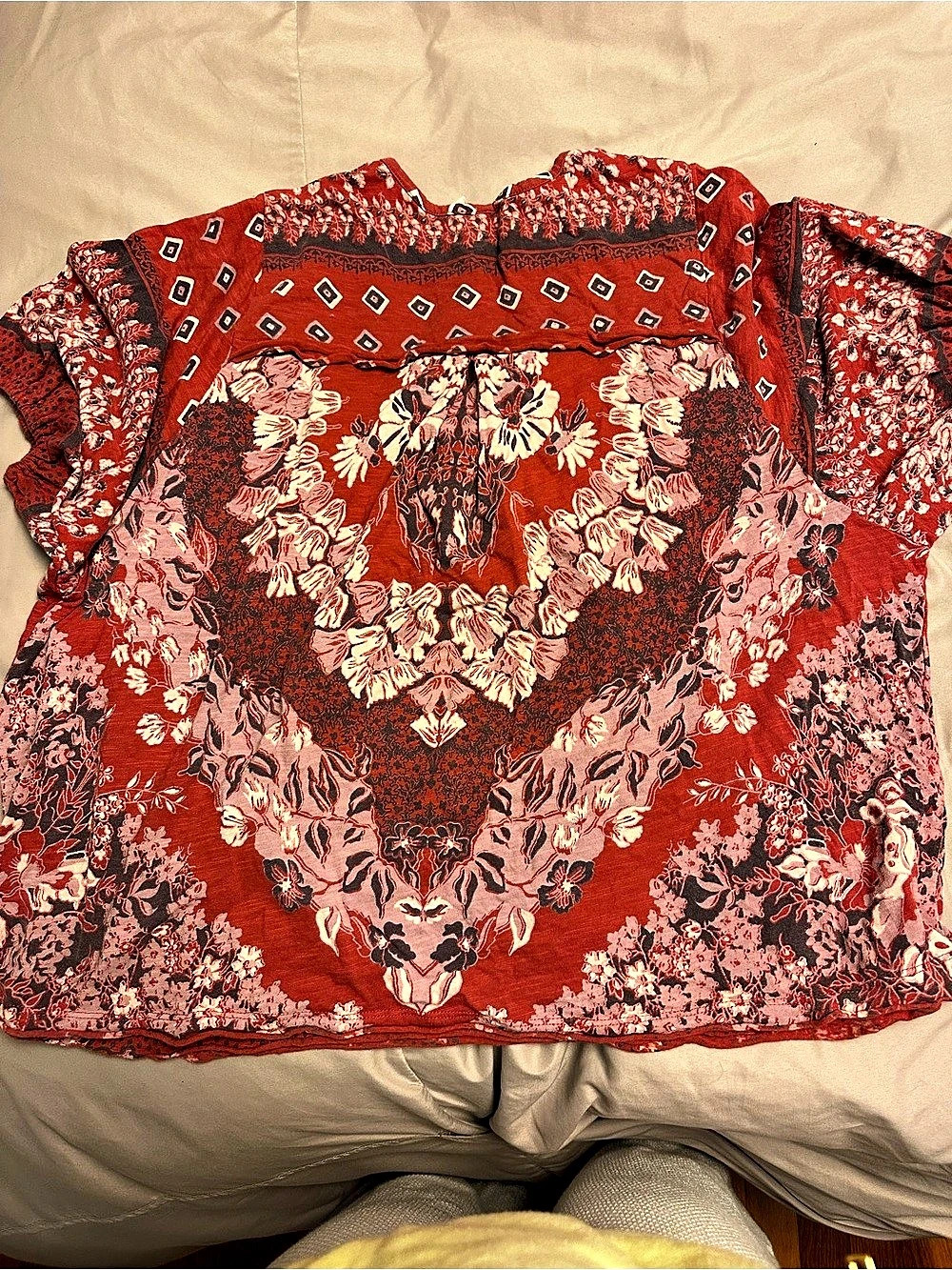 Free People Truly Yours Printed Blouse Red & Pink XS